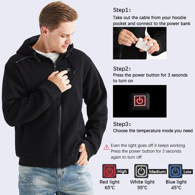 USB heated hoodie, comfortable and warm, power bank, charging and heating hoodie, heating jacket, electric heating jacket