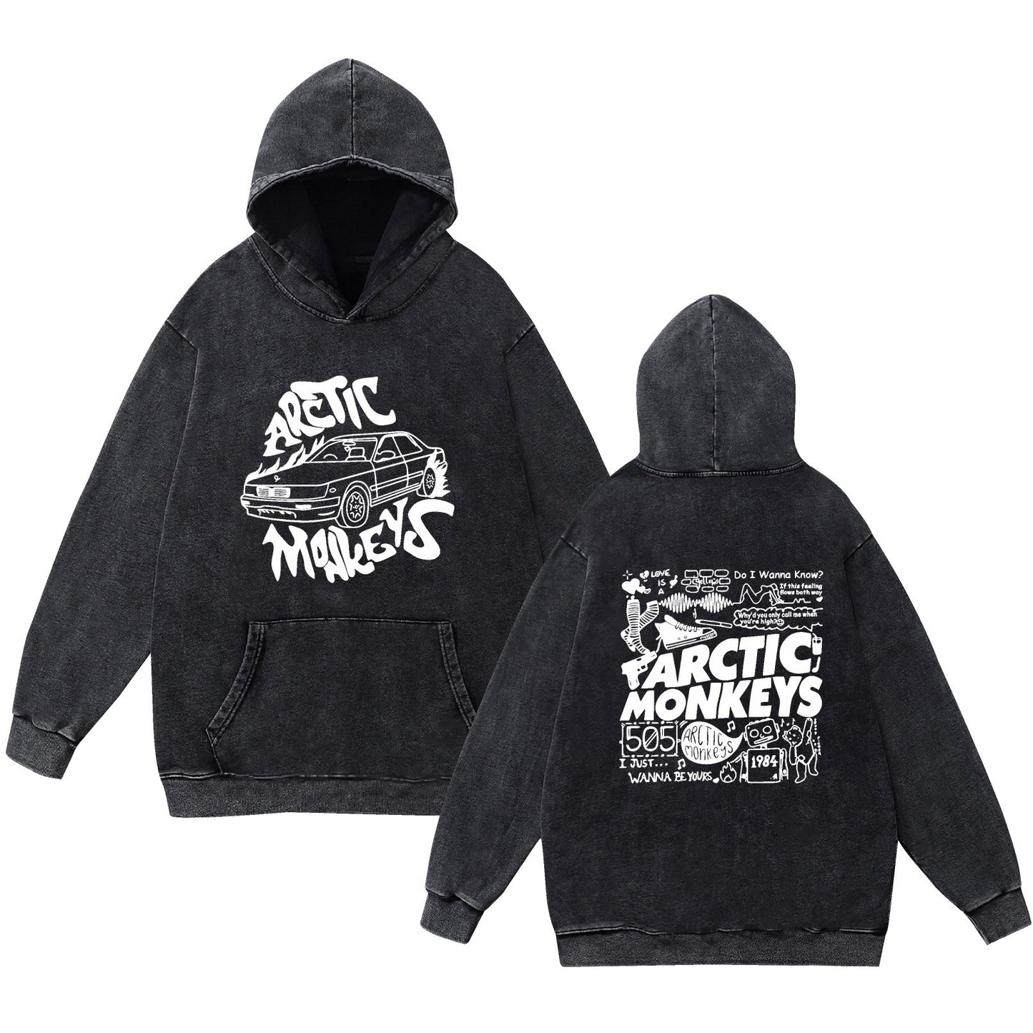 Washed Vintage Faded Pure Cotton New Arrival Rock Arctic Monkey Music Album Hoodie