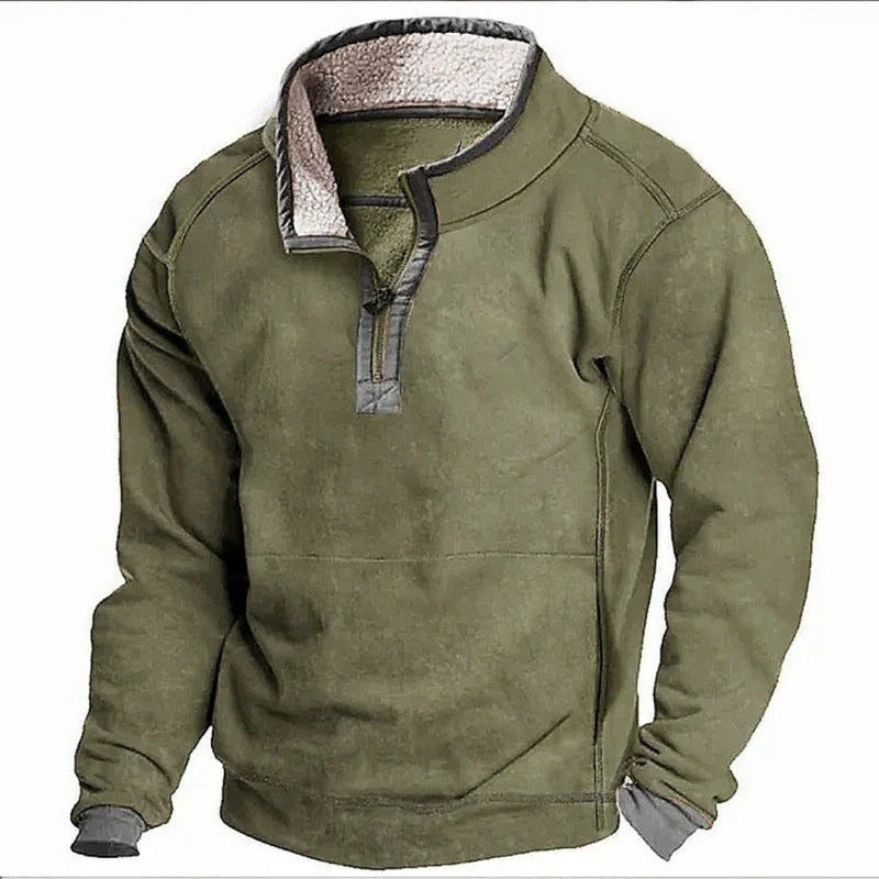 Men's Casual Hoodie with Stand Collar and Zipper Closure Fleece Lined Sweatshirt for Autumn and Winter