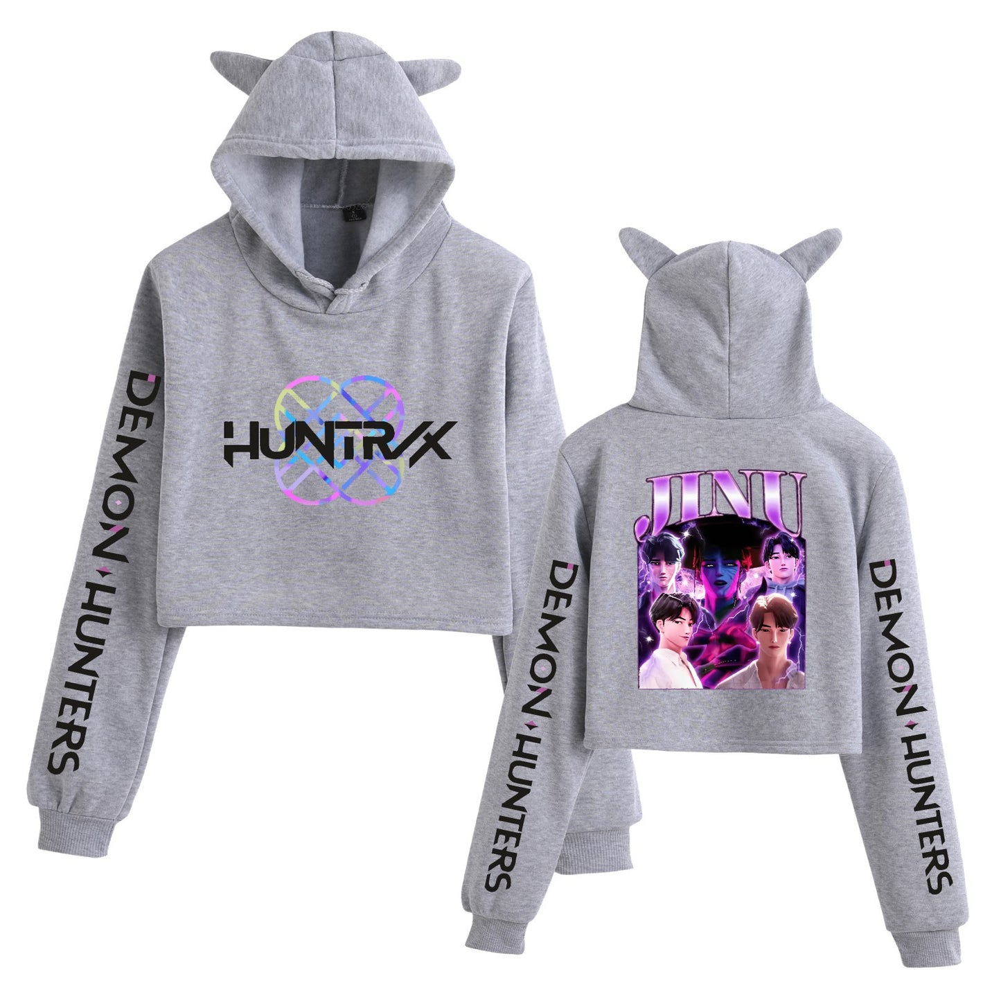 New K-POP Demon Hunter Girl Group Personality Women's Fashion Crop Top Cat Ear Hoodie