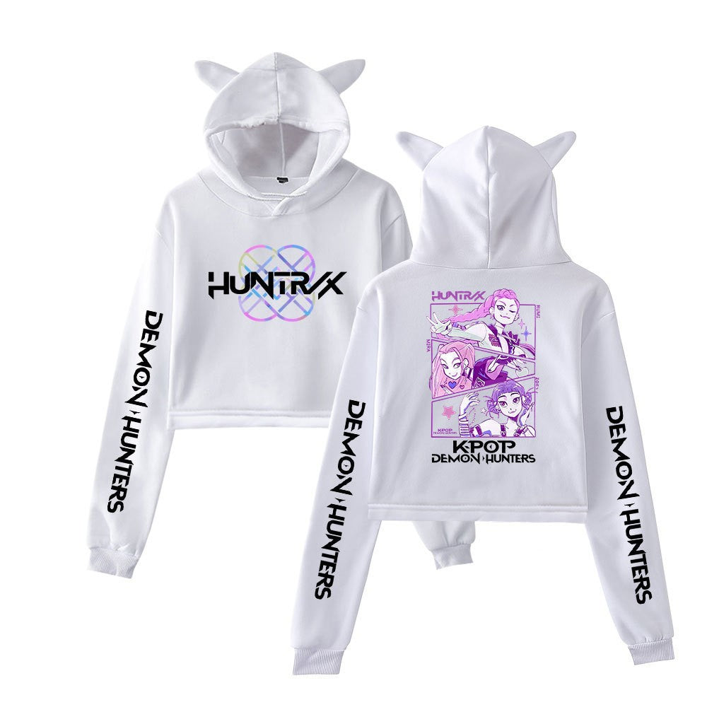 New K-POP Demon Hunter Girl Group Personality Women's Fashion Crop Top Cat Ear Hoodie