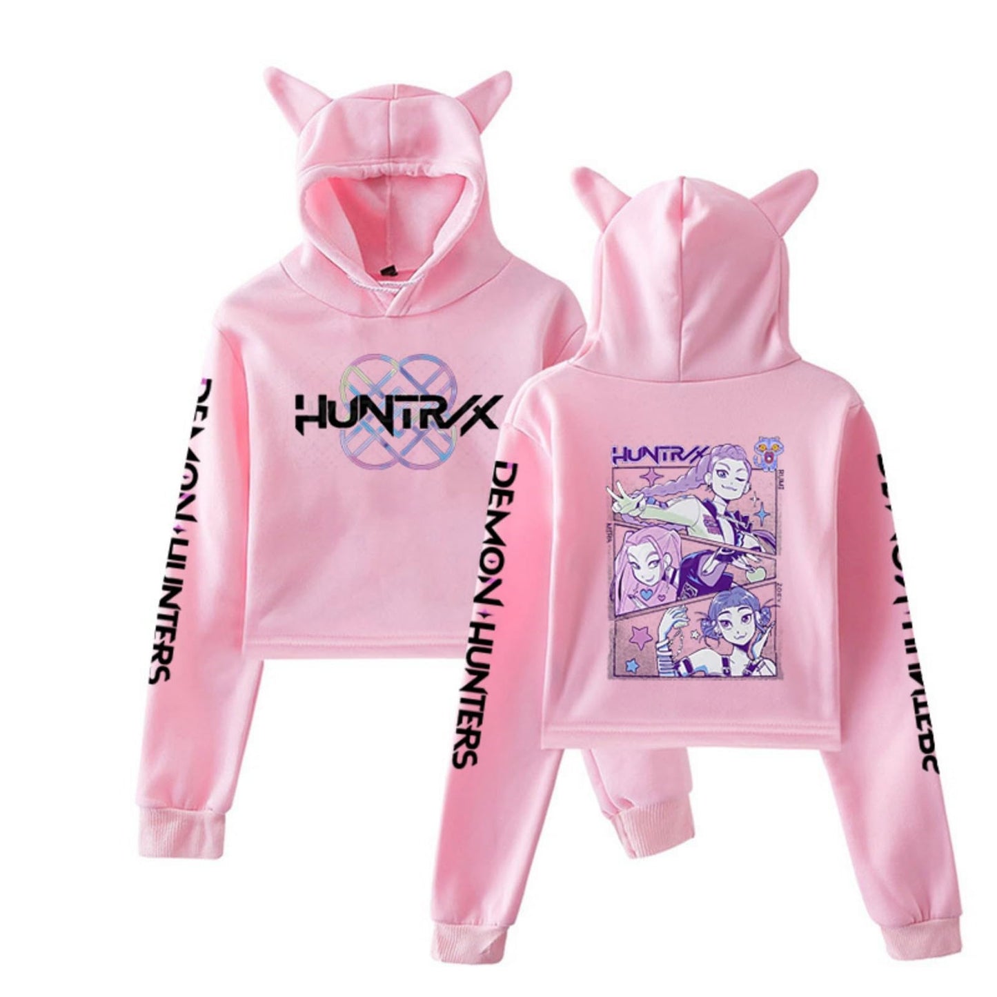 New K-POP Demon Hunter Girl Group Personality Women's Fashion Crop Top Cat Ear Hoodie