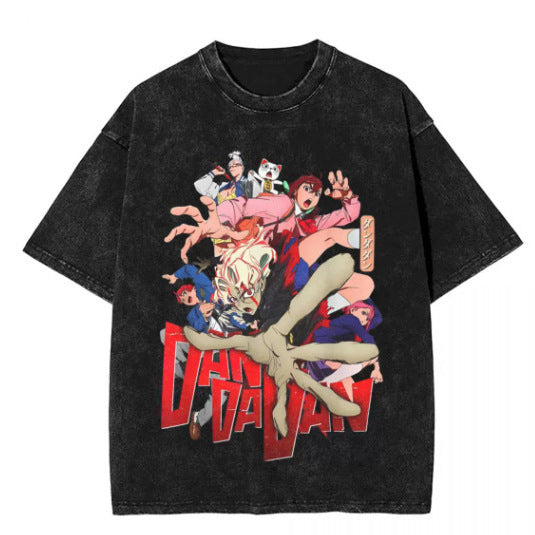 Washed Couple Short Sleeve T-Shirt AnimeCartoon Cross-border Export
