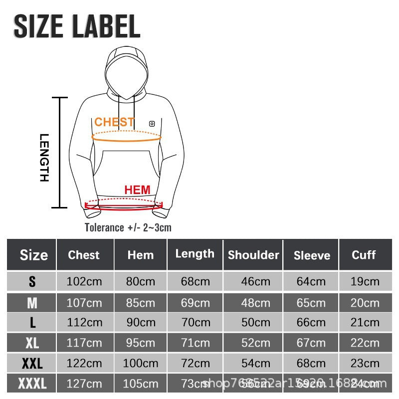Men's Heating Sweatshirt USB Heating Sweatshirt Warm Outdoor Leisure Clothing Electric Heating Hooded 5 Zone Heating