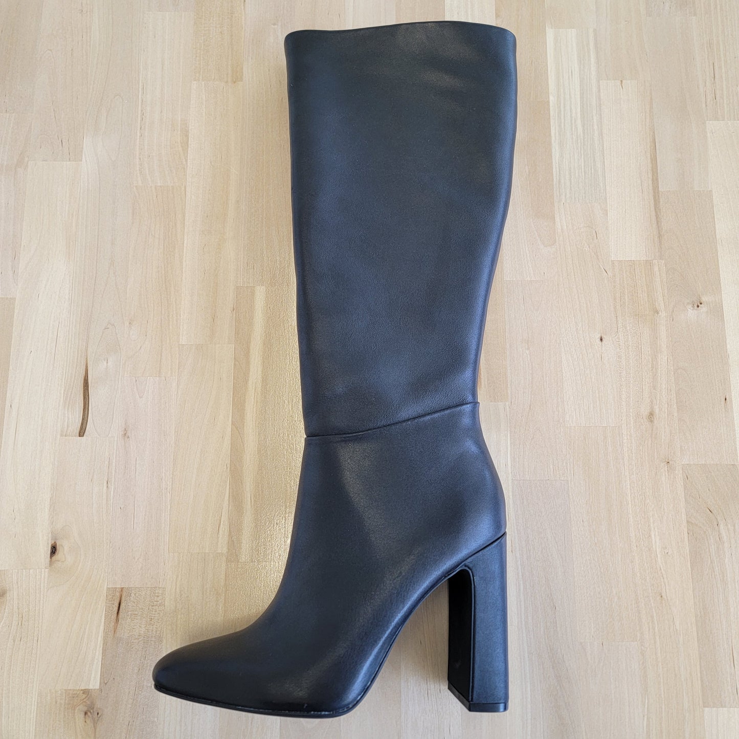 Steve Madden Ally Knee High Block-Heel Dress Boots - Black Leather SZ 10