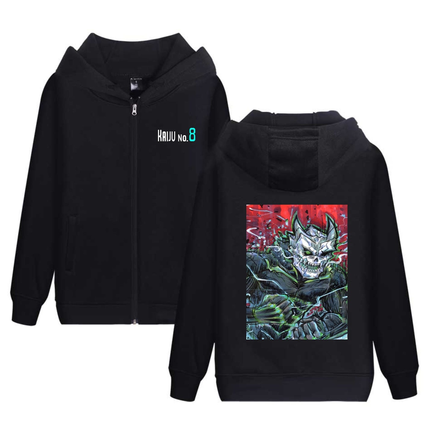Anime Kaiju No. 8 Printed Hoodie Zip-Up Sweatshirt for Men and Women