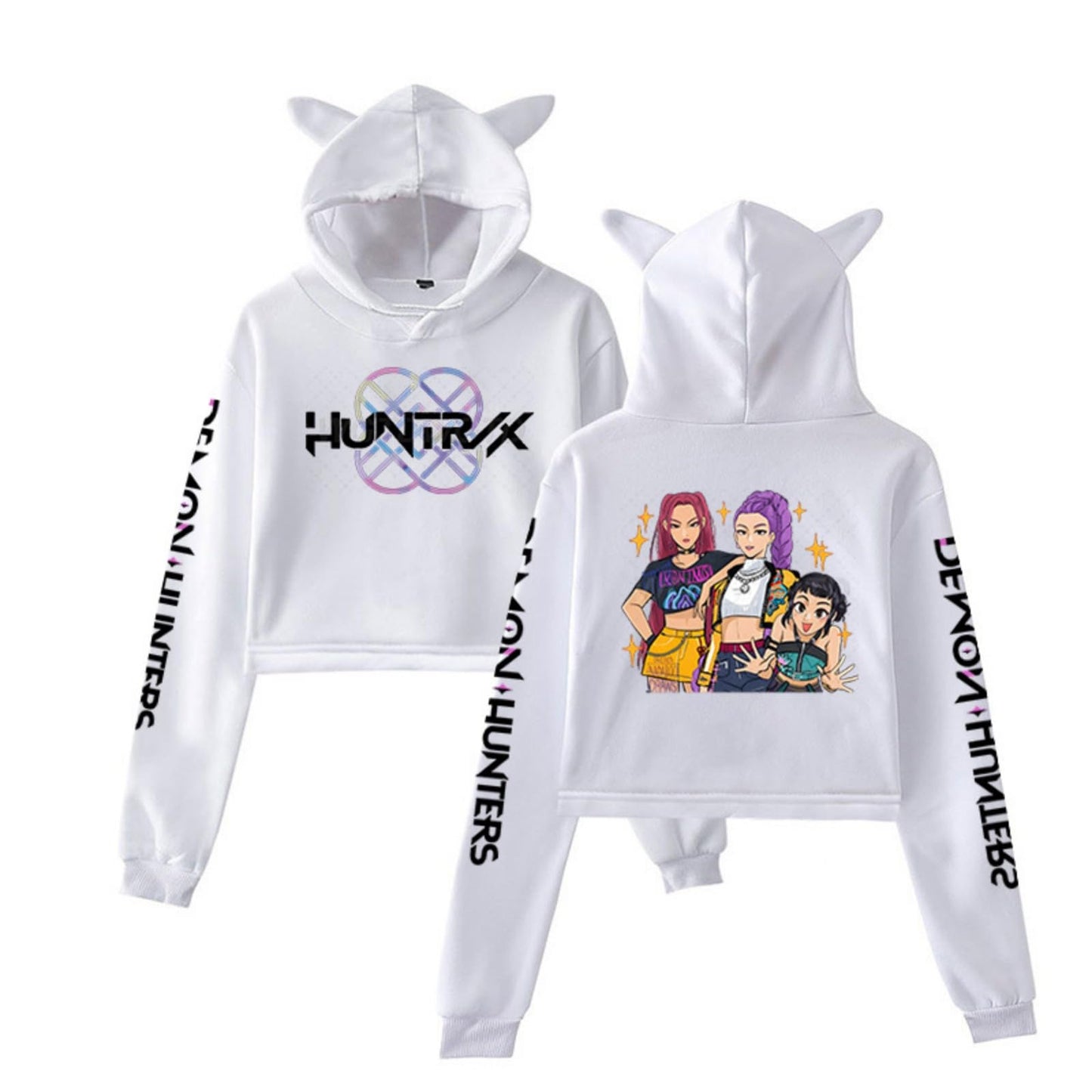 New K-POP Demon Hunter Girl Group Personality Women's Fashion Crop Top Cat Ear Hoodie