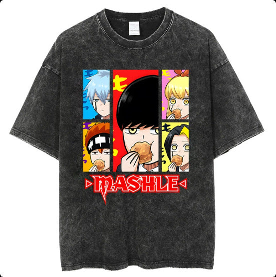 Washed Couple Short Sleeve T-Shirt AnimeCartoon Cross-border Export