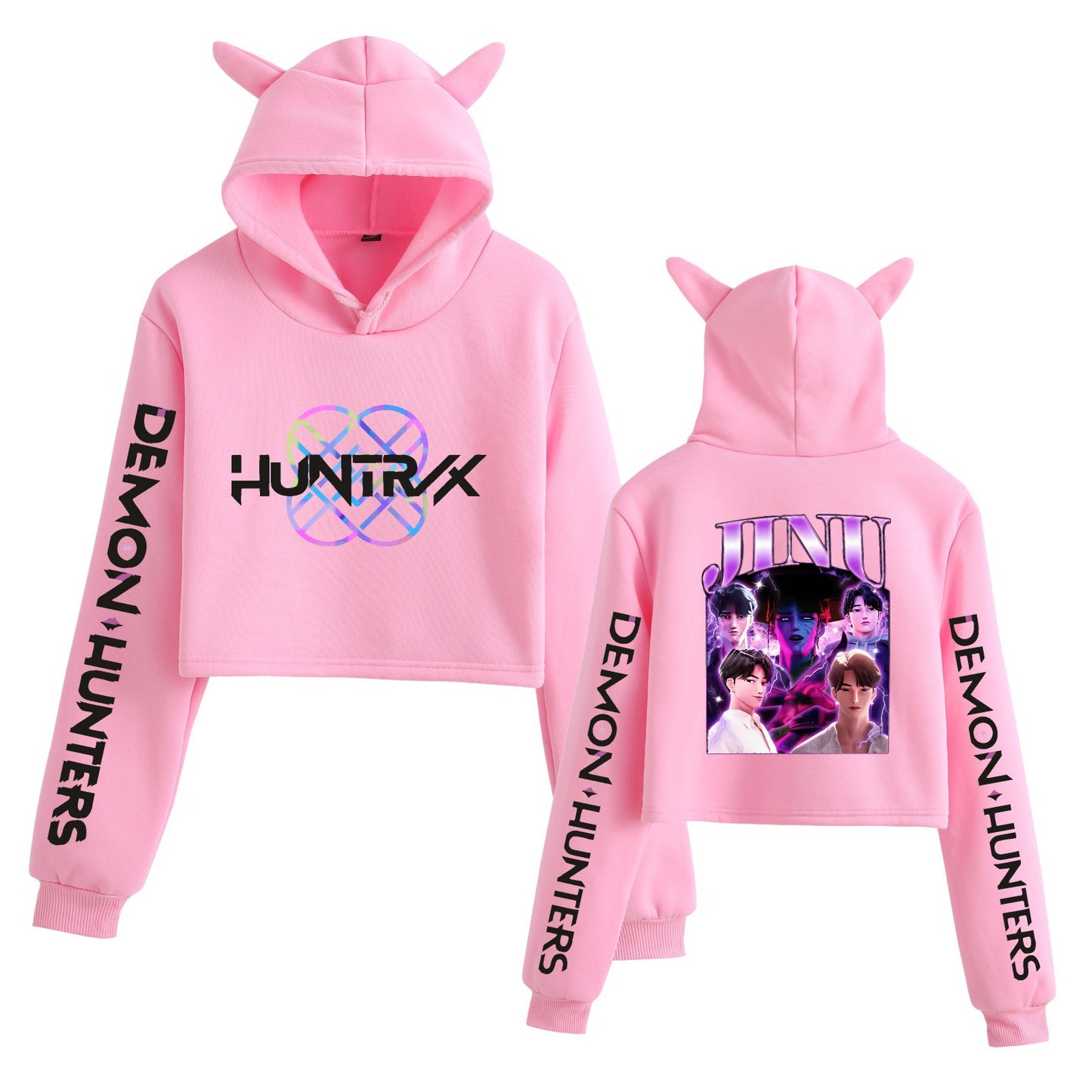 New K-POP Demon Hunter Girl Group Personality Women's Fashion Crop Top Cat Ear Hoodie