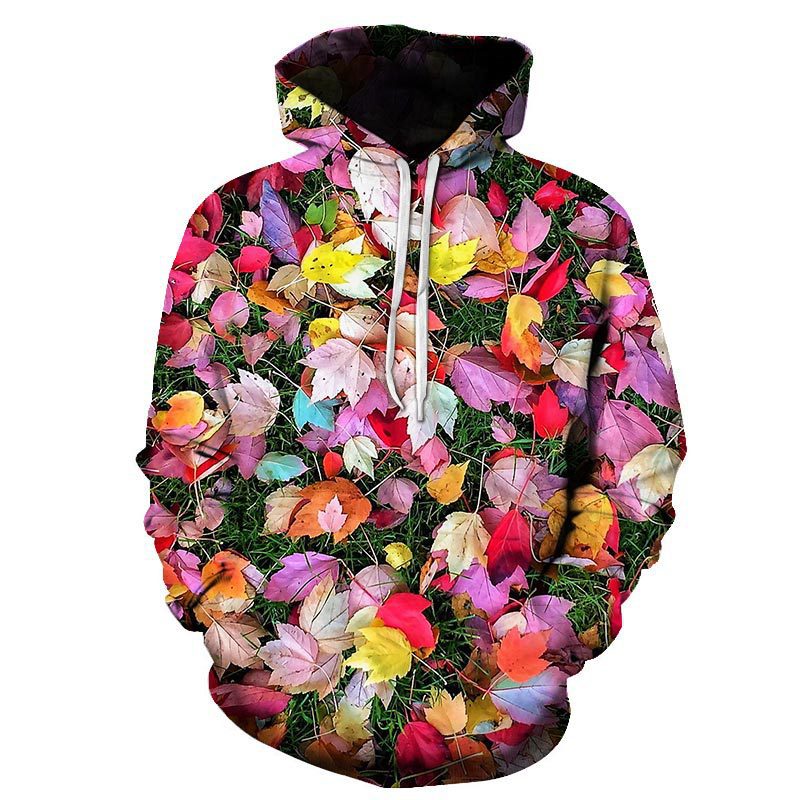 Rose digital print hooded sweatshirt, European and American fashion collection, loose oversized