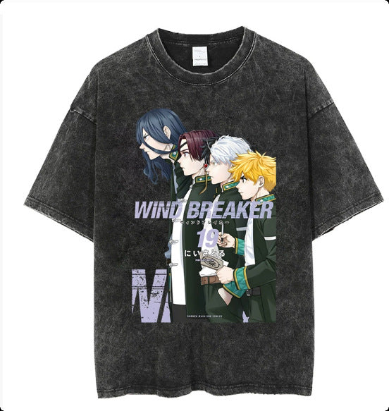 Washed Couple Short Sleeve T-Shirt AnimeCartoon Cross-border Export