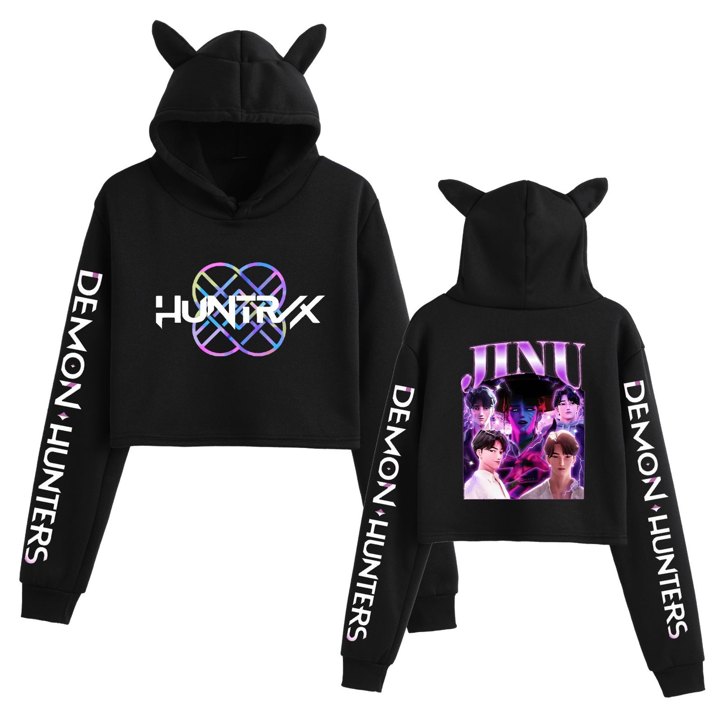 New K-POP Demon Hunter Girl Group Personality Women's Fashion Crop Top Cat Ear Hoodie