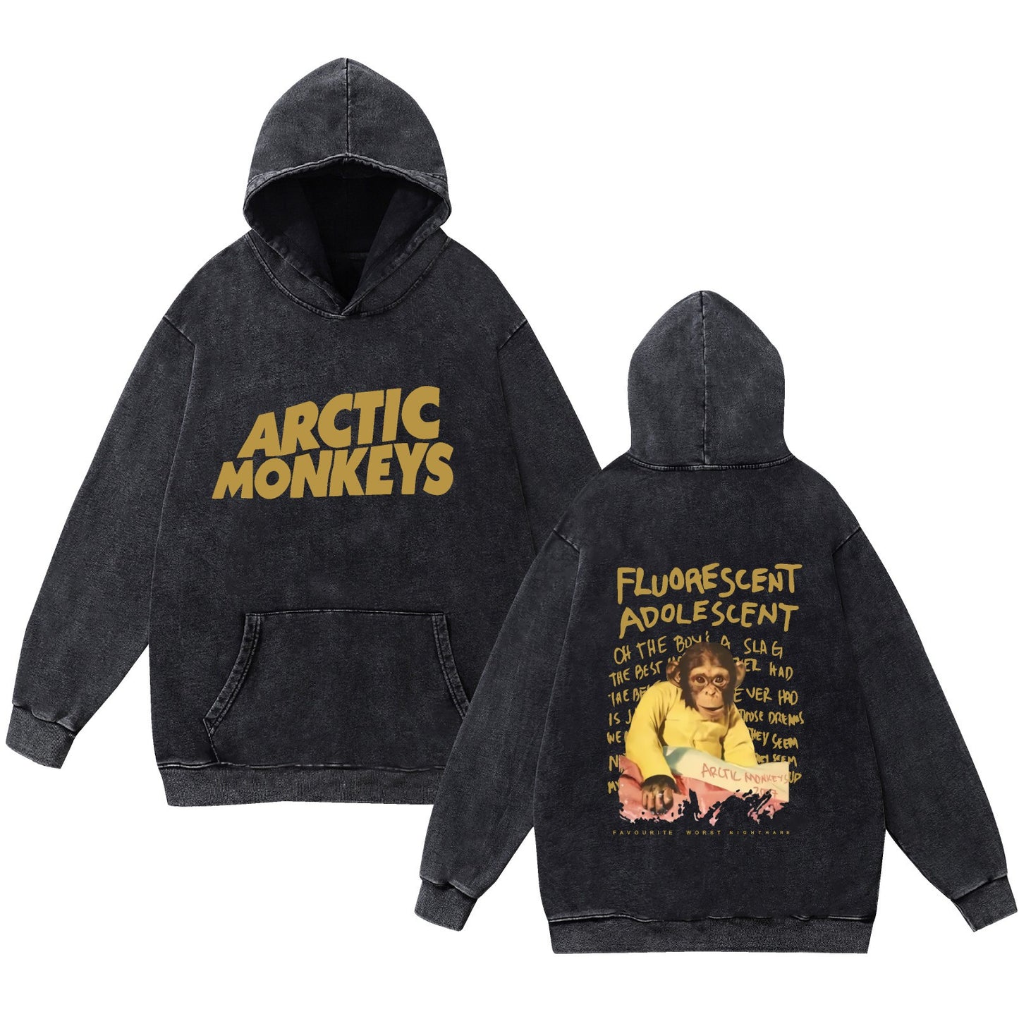 Washed Vintage Faded Pure Cotton New Arrival Rock Arctic Monkey Music Album Hoodie