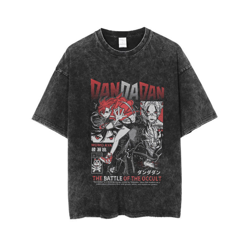 Washed Couple Short Sleeve T-Shirt AnimeCartoon Cross-border Export