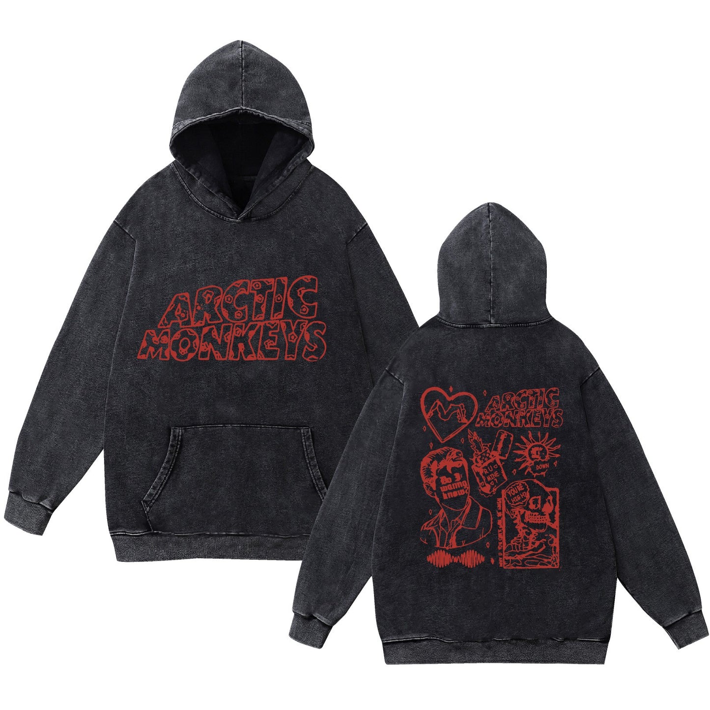 Washed Vintage Faded Pure Cotton New Arrival Rock Arctic Monkey Music Album Hoodie