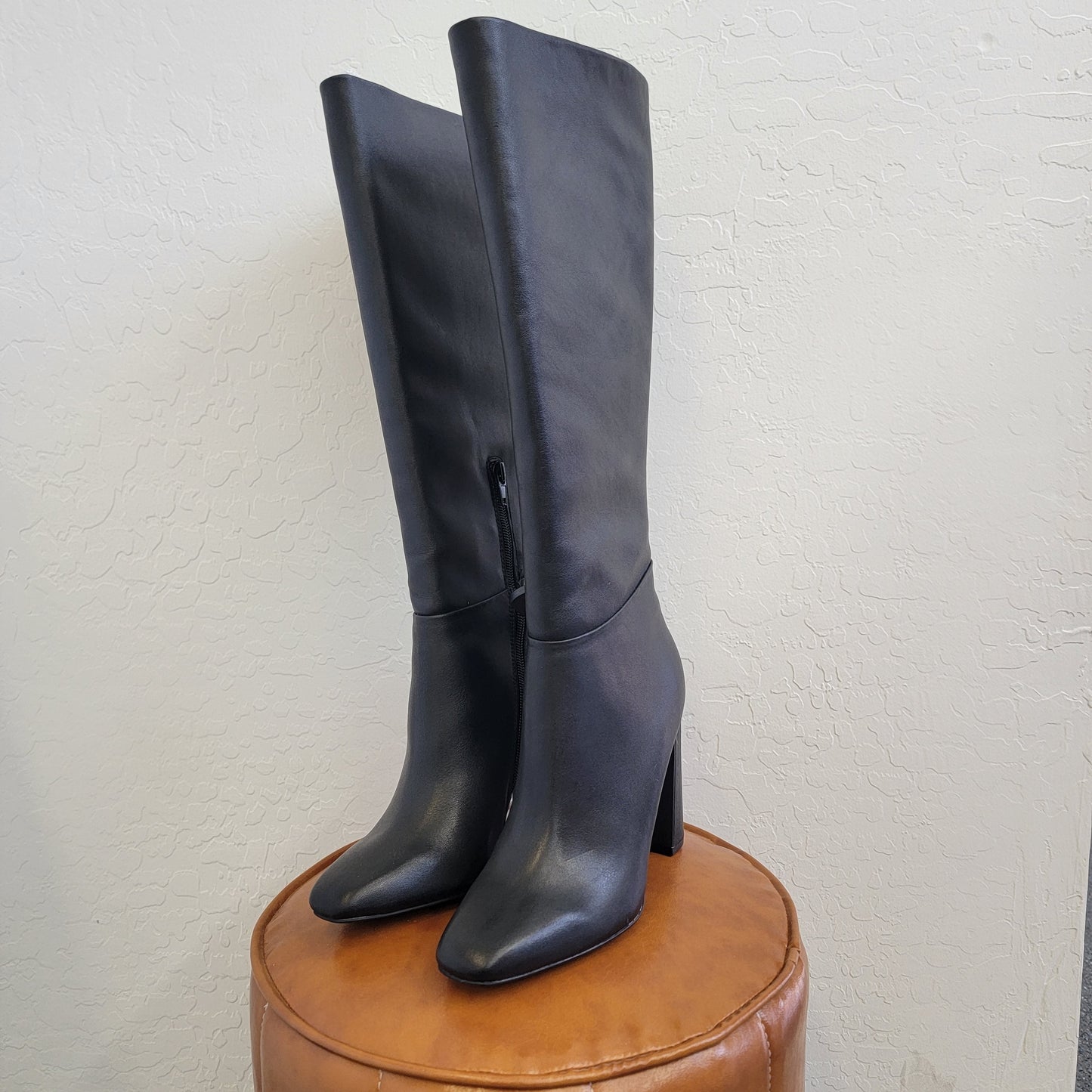 Steve Madden Ally Knee High Block-Heel Dress Boots - Black Leather SZ 10